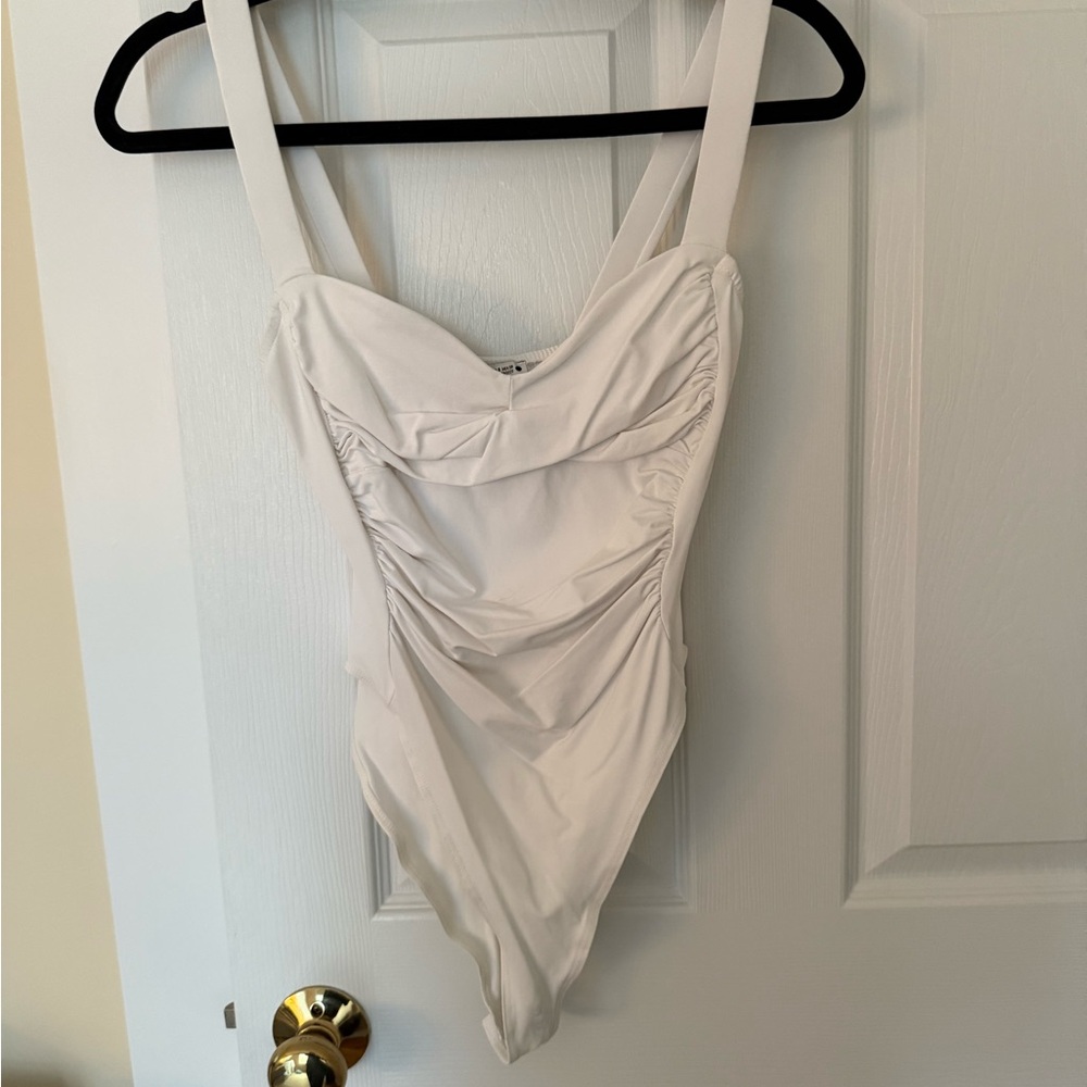 Zara White bodysuit with Ruched Front